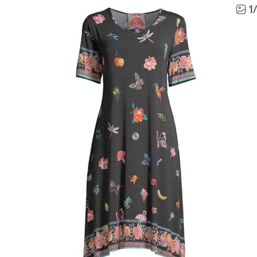 Johnny Was Black Dress with Colorful Accents
